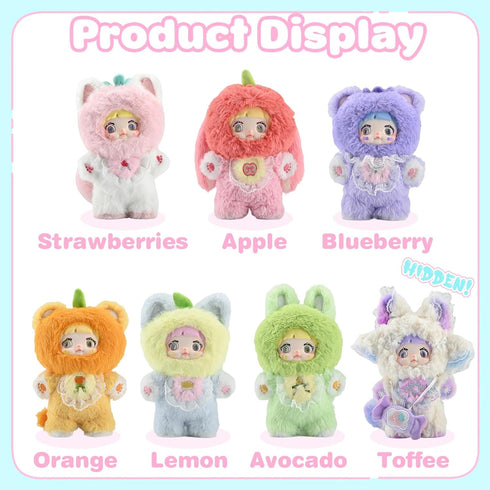 Mckkymi Nommi 1PC, (1 7 Plush Blind Box, Kawaii Cute Fruit Series Stuffed Blind Box Doll Kawaii Mystery Plush Toys