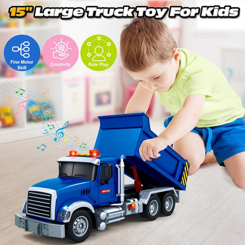 SpringFlower Large Dump Truck Toy for Boys Age 3-7, Truck Toy with Sound and Light, Birthday Gifts for Indoor & Outdoor