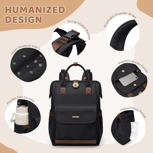 Backpack,Multi mom,16 Inch,Black Diaper Bag Function Water Resistant Diaper Bag With Hook,Casual Hanging diaper bag