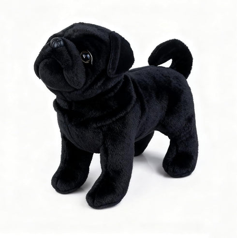 TUKVESZE Black Pug Dog Stuffed Animal, 12 inch Pug Dog Plush Toy Lifelike