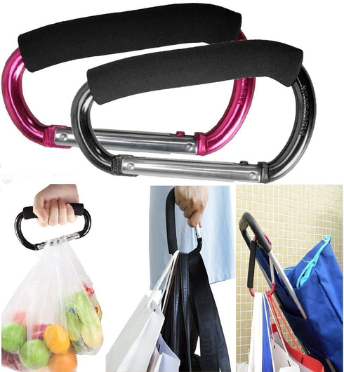 Newraturner Large Stroller Hooks for Mommy, 2 pcs Carabiner Stroller Hook Organizer for