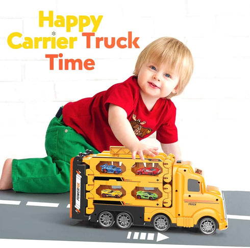 12 3 4 5 6+ Veslier Carrier Truck Race Track Toddlers Car Truck Toys, Toy Truck Transport Car Carrier & Race Cars
