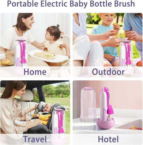 Set Electric Bottle Brush Cleaner, Portable Baby Bottle Washer, Travel Bottle Cleaner Brush with Silicone Bottle