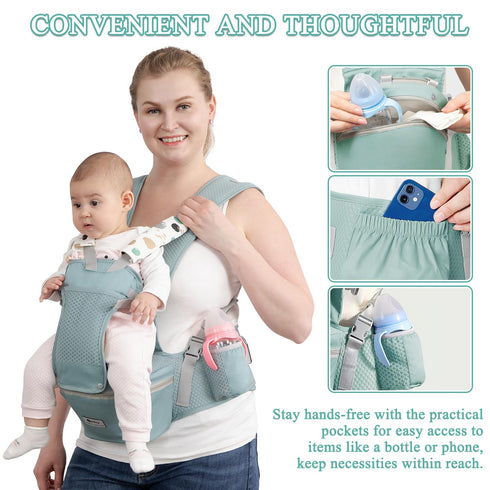 6-in-1 0-36 Baby Carrier with Hip Seat for Newborn to Toddler, Ergonomic Infant Carrier for Month Baby, All Positions