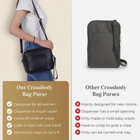 STALL 20-30 Crossbody Diaper Bag Purse with Wipes Dispenser - Stylish Vegan Leather Baby Wipes Holder Clutch for Women