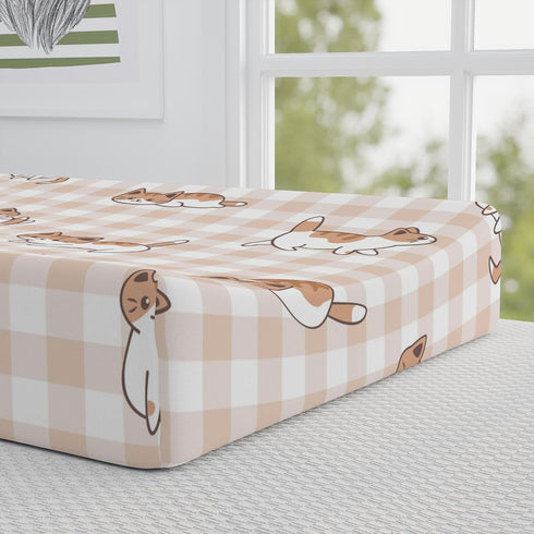 GENERIC Gingham Cat Baby Changing Pad Cover, Handsewn Cute Plaid Nursery Decor Accessory for Newborn Baby