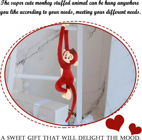 27.6" Hanging Monkey Stuffed Animals Plush Toy for Kids and Adults, Red
