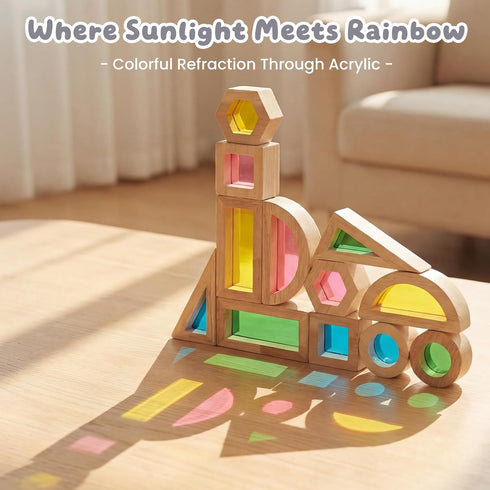 Set Set WOODENFUN Wood Building Blocks for Kids,Rainbow Stacker Stacking Game Construction Toys Preschool Colorful