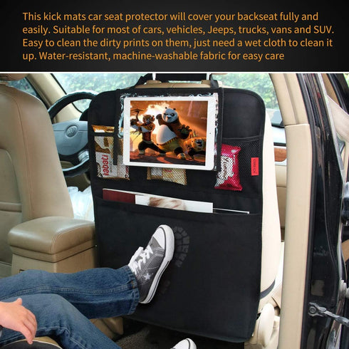 Kaiphy 10" 2Pack Car Backseat Organizer Premium Quality Car Kick Mats with Tablet Holder - Extra Large Pocket- Sturdy