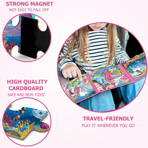 VIJYYZT 3-5 20 4-6, 3 4 5 Unicorn Mermaid Princess Magnetic Puzzles for Toddlers Girls, Pieces Travel Puzzles for Kids