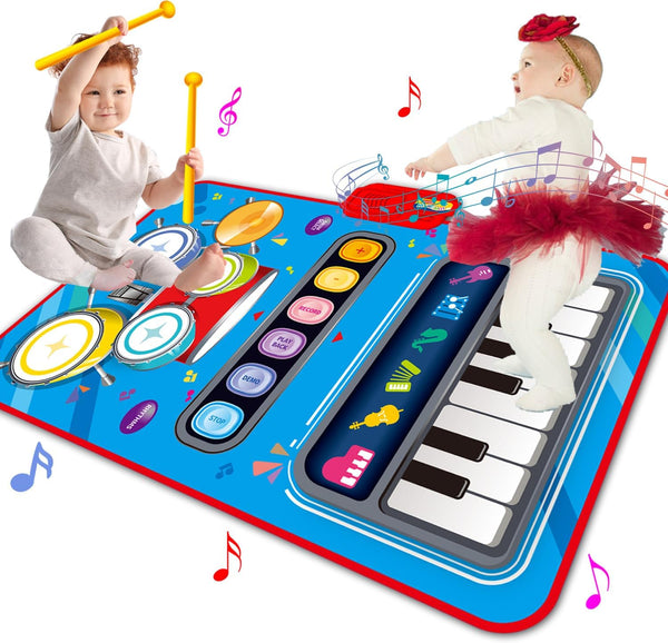 Baby Musical Mat Toddler Toys Age 1-2, 3 in 1 Piano Drum Play Mat for 12-18 Months, Birthday Gifts for Boys Girls