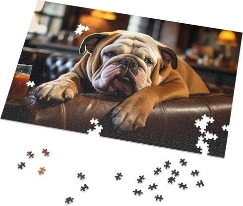 Bulldog On The Couch Jigsaw Puzzles for Adults 500 Piece -Cute Bulldog Animal Puzzle- Wooden Puzzles Wall Art Decor DIY Leisure Game Preschool Toys Best Gift for Adults Teens