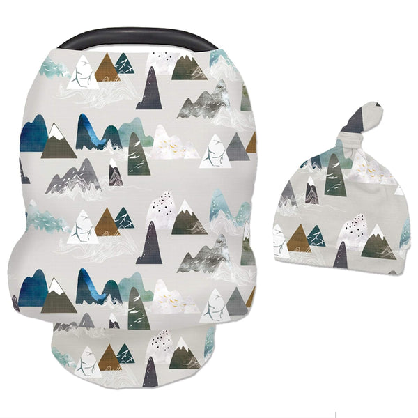 Baby Carseat Cover with Beanie, Adventure Mountain Infant Carseat Canopy for Boys