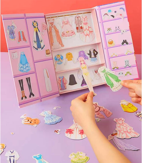 Magnetic Dress Up Paper Doll Pretend Play Game Toys,Dollhouse Magnet People Clothes Puzzles Development for 3+ Year Old Girls Toddler,Preschool Learning Created Imagine Birthday Gift (A Set)