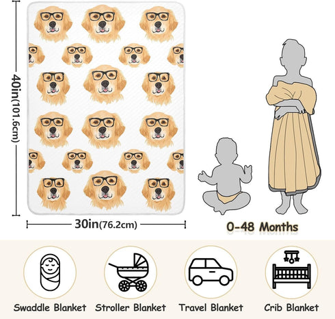 30x40 vvfelixl Baby Swaddle Blanket for Boys Girls Golden Retrievers Glasses Baby Receiving Blanket for Newborn Nursery