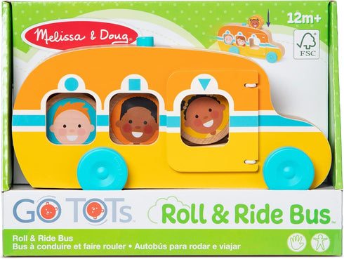 Melissa & Doug GO Tots Wooden Roll & Ride Bus with 3 Disks - FSC Certified