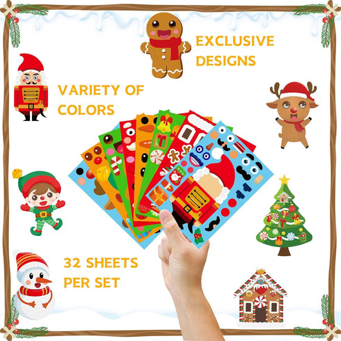 Christmas Stickers for Kids - 32PCS Christmas Stickers for Crafts, Kids Make Your Own Face Stickers Crafts for Toddlers