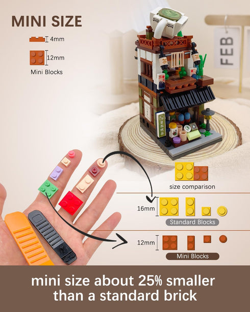 Set 379 (1656) Japanese City Street View Matcha Shop, MOC Creative Mini Building Blocks House pcs, Simulation