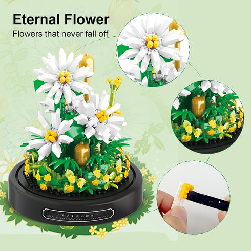 Flower Bouquets Building Toys, 490 PCS Little Daisy Micro Building Blocks Kit with Dust Cover for Home Decor
