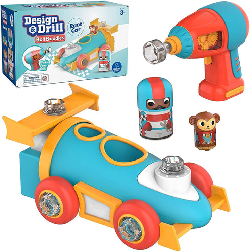 Educational Insights Design & Drill Bolt Buddies Race Car Toy, Take Apart Toy with Electric Drill for Kids 3+