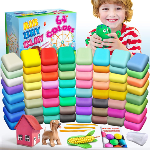 ESSENSON Air Dry Clay 64 Colors, Modeling Clay for Kids, DIY Molding