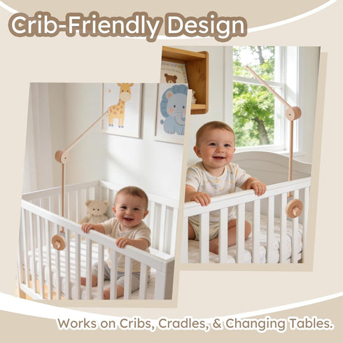 Moyii 360 Wooden Baby Mobile Arm for Crib Adjustable Beech Wood Mobile Holder, Foldable Baby Mobile Hanger