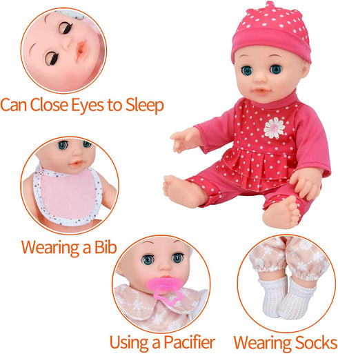 Besurejoy 12'' Playset 4 Set 3+ Baby Doll Nursery Care with Outfits,Clothes Hanger,Swaddle Blanket,Feeding