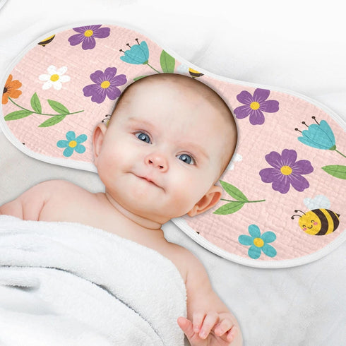 Qinllo 2 Pack 22" 11" Muslin Burp Cloths Floral Bee Pink Cotton Baby Burp Cloths Ultra Absorbent Soft Thick Burping