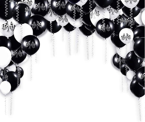 Chengu 50 Pcs Black and White Checkered Balloons - 12 Inch Latex Race Car Checkered Flag Party Supplies Decorations
