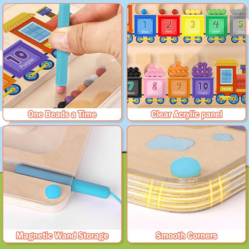 Magnetic Color and Number Maze Toy, Wooden Magnet Balls Educational Toys for Fine Motor Skills Activities for Kids