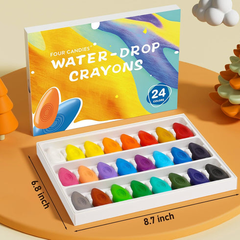 24 1-3, Four Candies Crayons for Kids Colors, Non Toxic Washable Crayons for Toddlers Unbreakable Easy-Grip Water-Drop