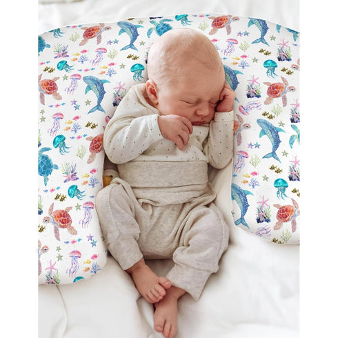 Fantasy Sea Animals Baby Nursing Pillow Covers for Boy Girl Turtle Whale Jellyfish Corals Nursery Slipcovers