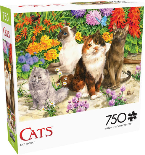 Buffalo Games - John Francis - Cat Flora - 750 Piece Jigsaw Puzzle for Adults, Finished Size 24.00 x 18.00