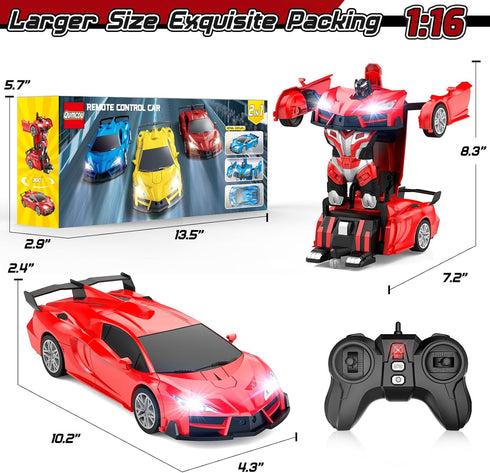 3-5 6-8, 2.4GHz, 360 1:16 Headlight,3-8 Qumcou Transform Remote Control Car, RC Cars for Boys Age One-Button Transform
