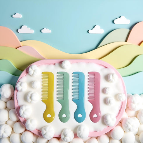 Htppzjr Pack 4 Of Round Tip Bristles Baby Cute Comb Baby Grooming For Sensitive Scalp Skin, for Nursery Newborn Infant