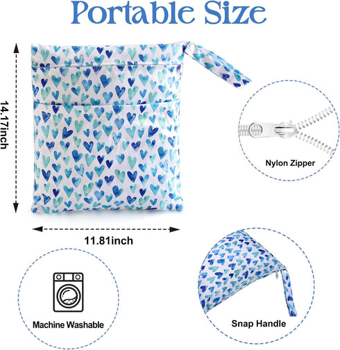Waterproof Wetbag, Wet Bags for Baby Cloth Diapers and Soiled Clothes, Reusable Wet Bag for Swimsuit and Towels