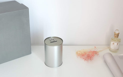 Metal Piggy Bank for Adults & Kids, No Break to Open, Easy-Open-End Lid, Silver