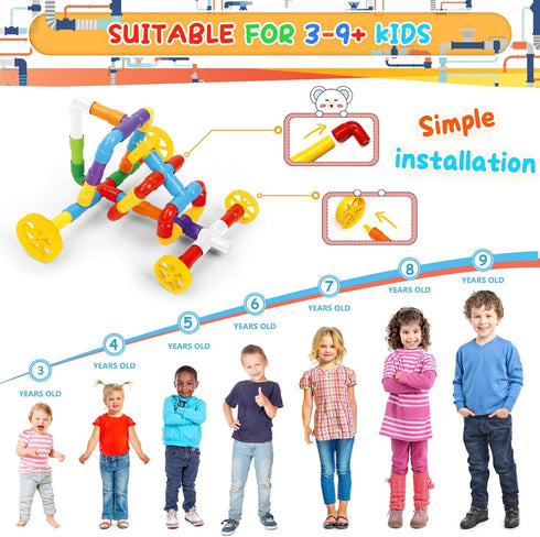 STEM Building Toy for Toddlers, Tube Pipe Educational Blocks Toy with Storage Box for Ages 3+