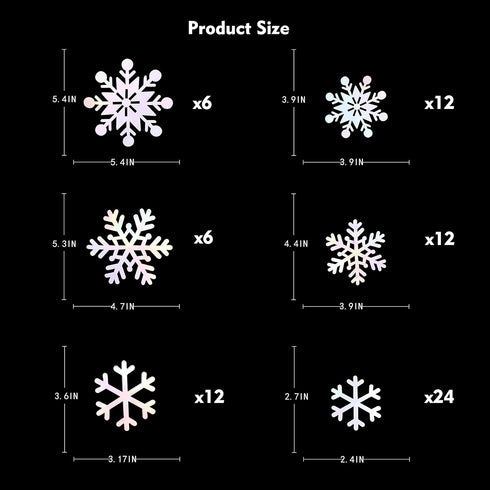 pinkblume 72pcs Iridescent White 3D Snowflake Wall Stickers, Holographic Snowflakes Wall Decals for Winter Wonderland