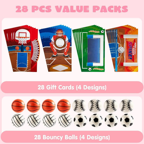 36 JOYIN Pcs Valentines Day Soccer Football Volleyball Basketball with Sports Game Cards for Kids Valentine's Classroom