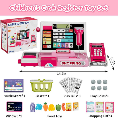 Playset Playset VOPOGLNE Cash Register Toy for Kids, Real Calculator Register, Pretend Play Store with Music, Scanner