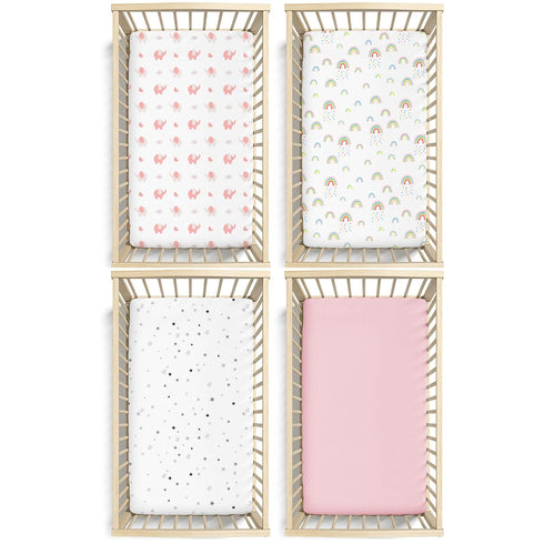 4 Pack, 28"x 52" Set Plushii Crib Sheets for Baby Girls Extra Soft Microfiber Crib Sheet for Standard Crib & Toddler