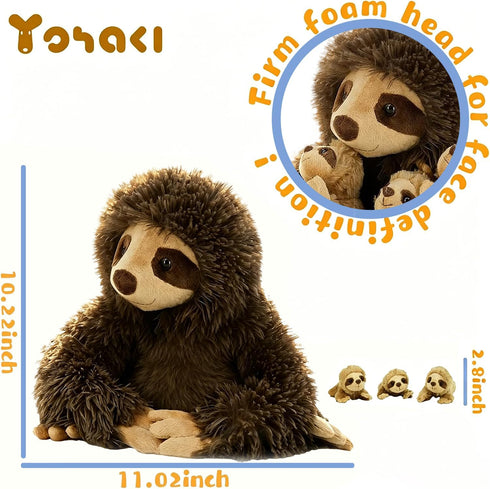 11.02" 3 Sloth Plush Animal, Cute Stuffed Sloth with Baby Sloths, Easter Stuffed Sloth Animal, Washable Plush Toys
