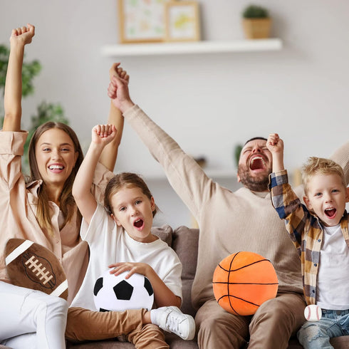 Sratte 4 Pcs Stuffed Sports Pillows Toy Set, Soft Plush Basketball Soccer Football Baseball Pillows for Bedroom Decor