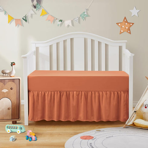 2-Piece Set 52"x28" 14" SiinvdaBZX Ruffled Crib Skirt & Soft Microfiber Fitted Crib Sheet, + Adjustable Elastic Drop