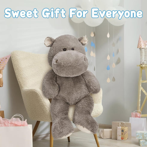 36", BENINY Giant Humongous Hippo Stuffed Animals Oversized Toy Plush Pillow Gift for Kid, Gray