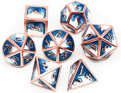 Haxtec Metal DND Dice Set, Copper Blue White D&D Dice with Leather Bag for Dungeons and Dragons RPG