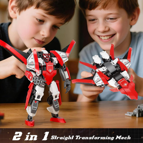 Ubrixmen 2 1 Sets, 6+(Red) in Transforming Mech Robot Building Mecha Robot City Toy Converts to Fighter Jet, for Adults