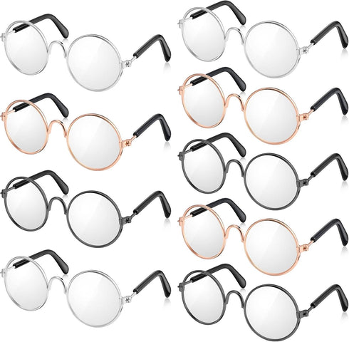 9 Pairs Doll Glasses - Metal Wire Rim Clear Lens Eyewear for 18 Inch Dolls & Mini Dolls Costume Accessories