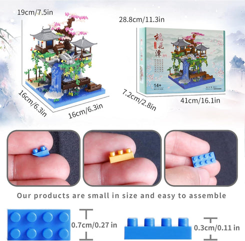 3000PCS Micro Mini Blocks Peach Blossom Pond Bonsai Tree Building Kit, Traditional Architecture Kit for 14+ Kids or